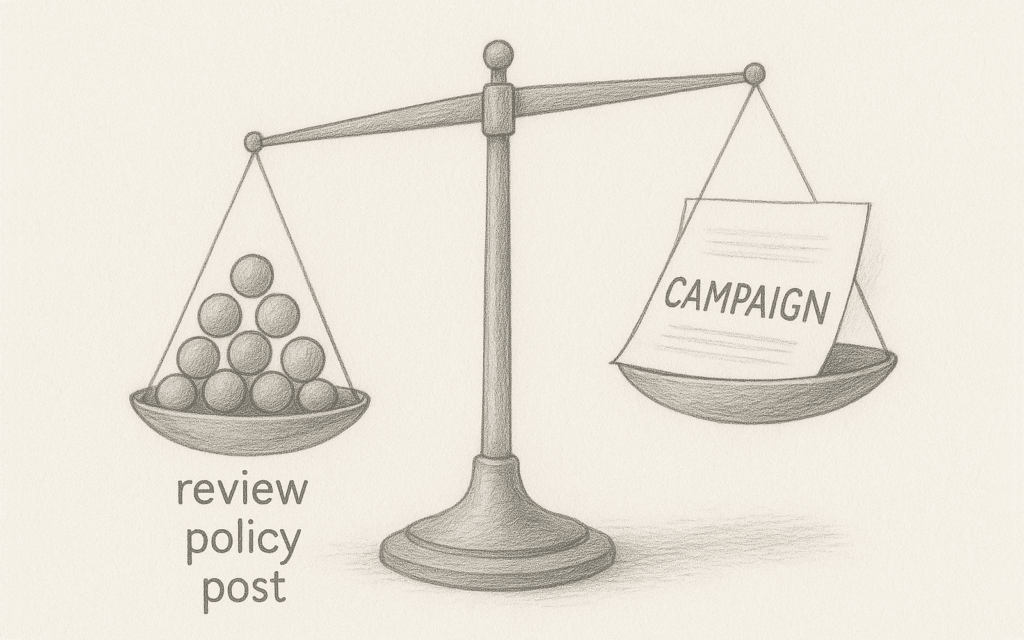 Illustration showing that consistent brand actions outweigh single flashy marketing campaigns in building trust.