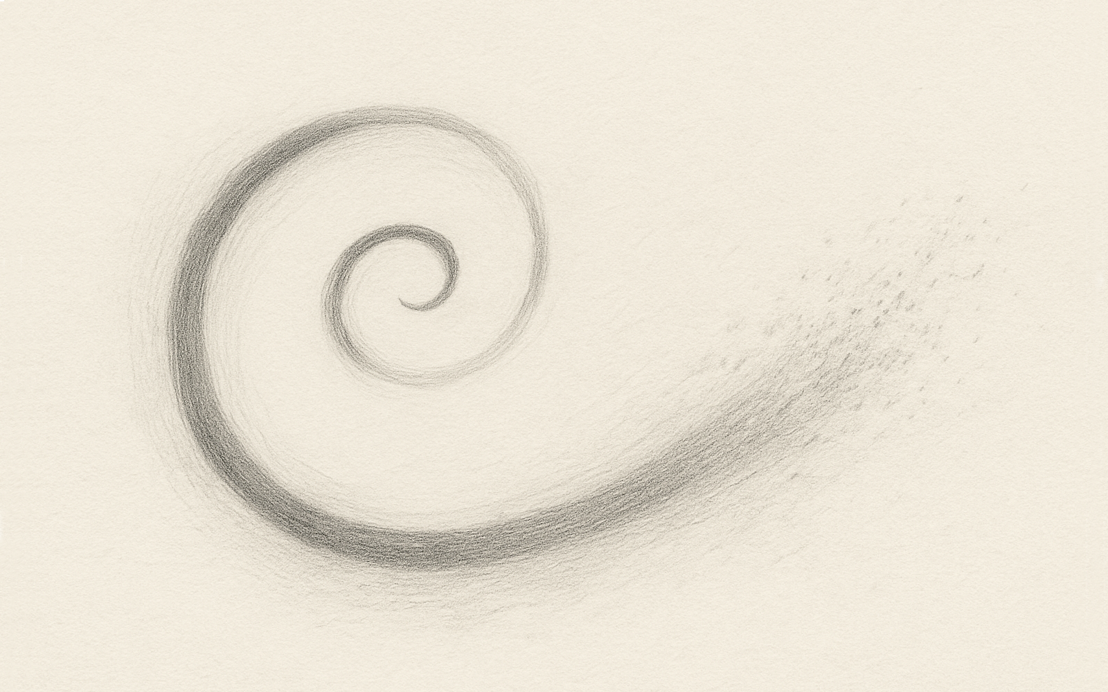 Pencil swirl transitioning into graphite dust, symbolizing logo fluidity and adaptive identity across digital contexts.