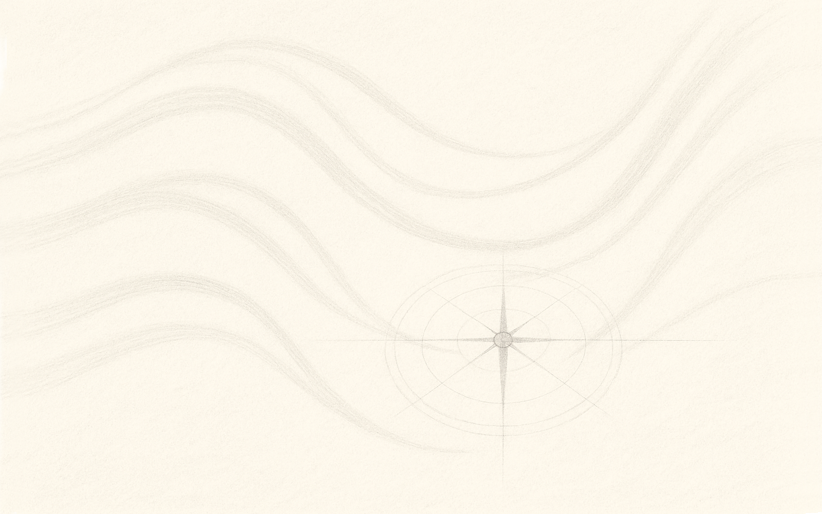 Pencil-drawn light trails over a faint compass-rose map