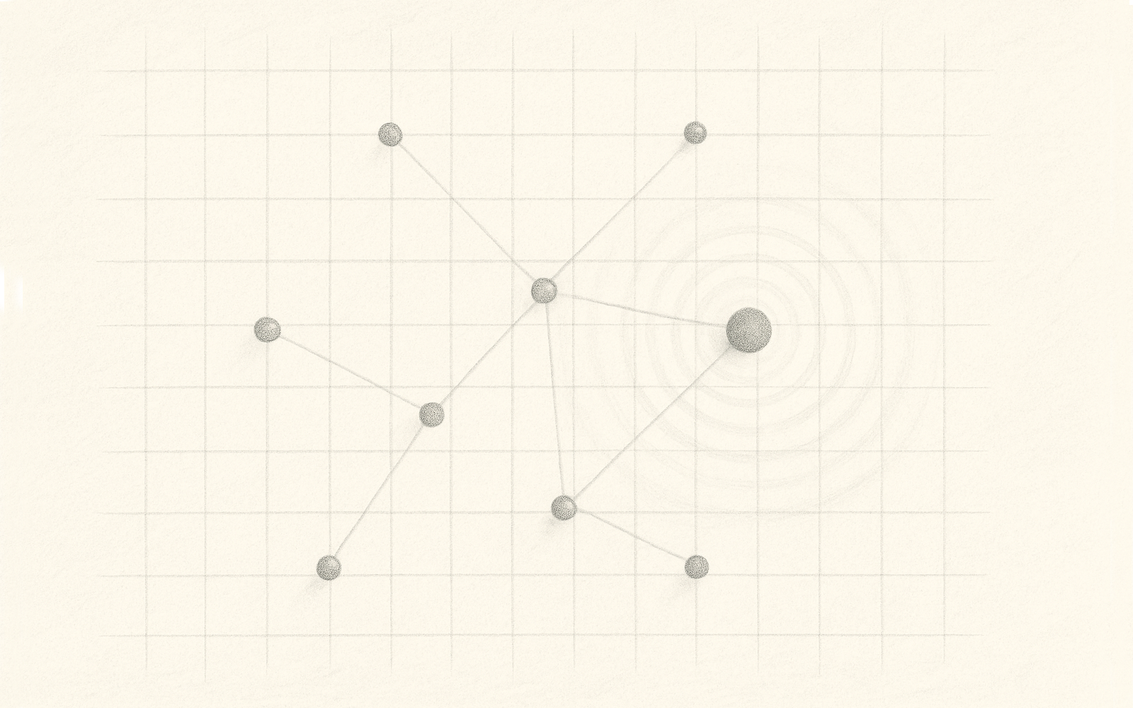 Paper grid with one node emitting ripple-like graphite lines