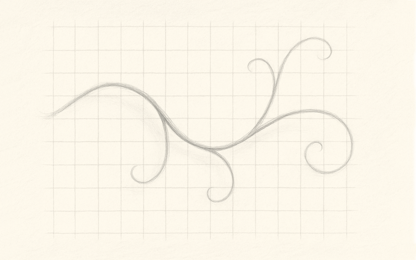 Geometric grid overlaid with a loose, hand‑drawn vine